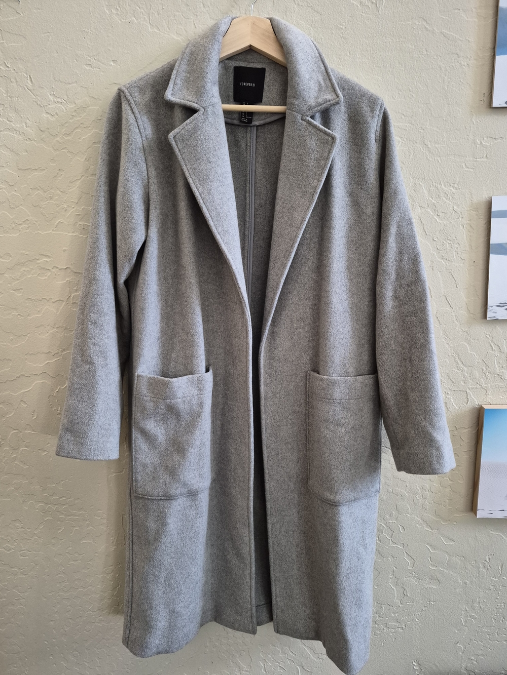 Forever 21 Light Grey Longline Wool Trench Coat